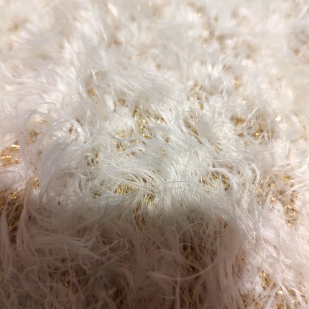 🔸🐇🔸Delightful XOXO Soft Ivory & Gold Lame Plush Furry Sweater Cardigan - M - Picture 14 of 16